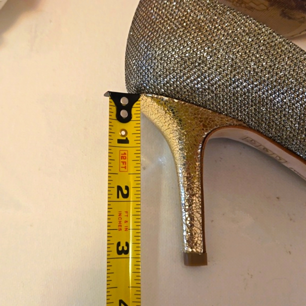 Vince Camuto Kiley Peep Toe Flash Gold Glitter Heels 7.5 EUC - Picture 6 of 12